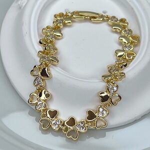 Custom Made Gold Plated Crystal Clover Bracelet 7”